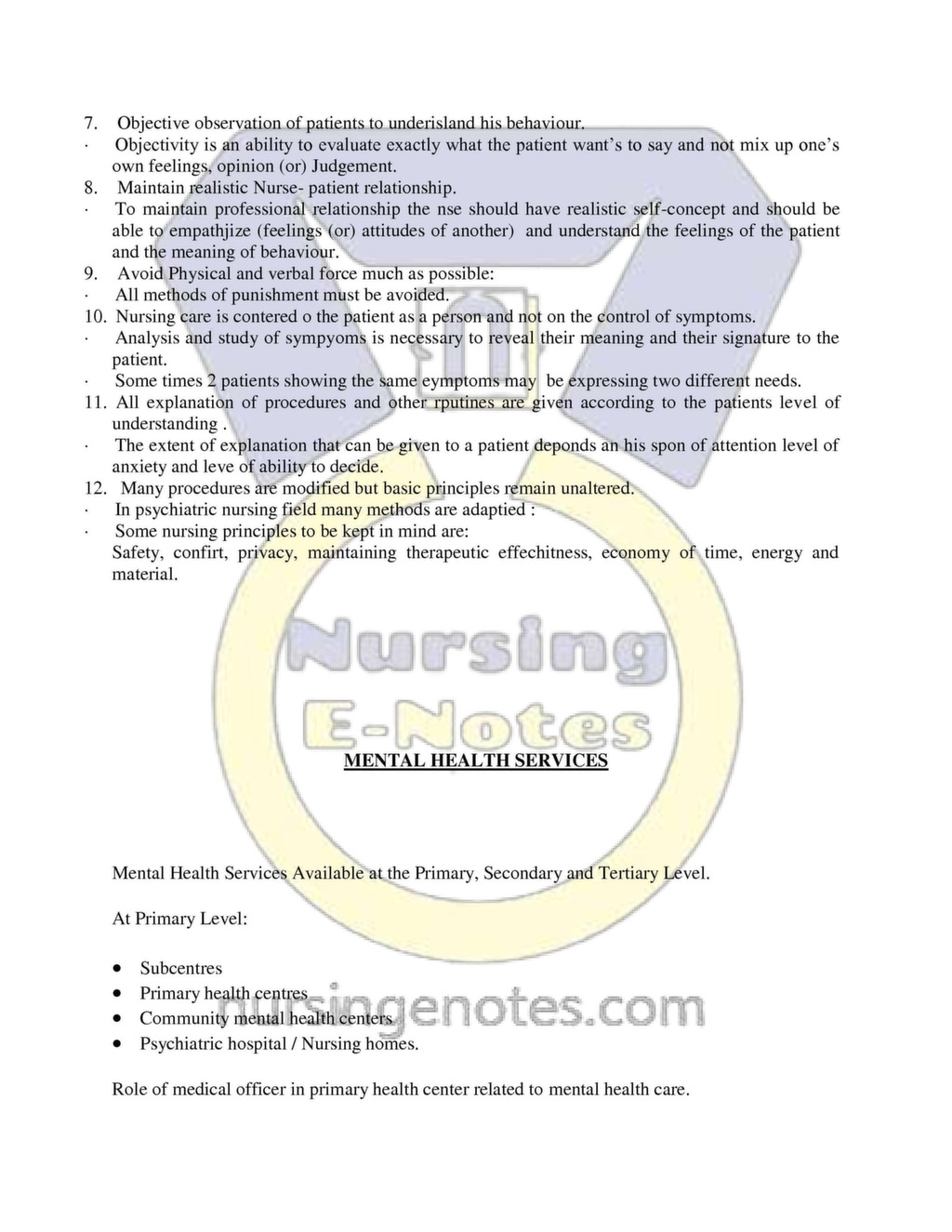 MENTAL HEALTH PSYCHIATRIC NOTES - Nursing - Nursingenotes.com