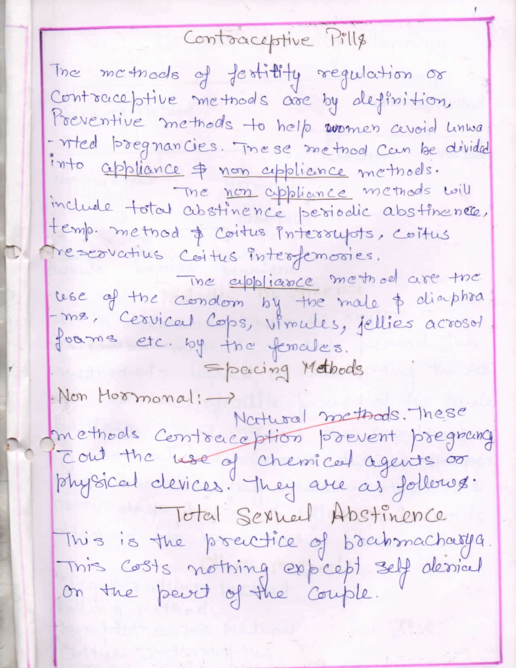 Nursing Assignment on Contraceptive Pills - Nursingenotes.com